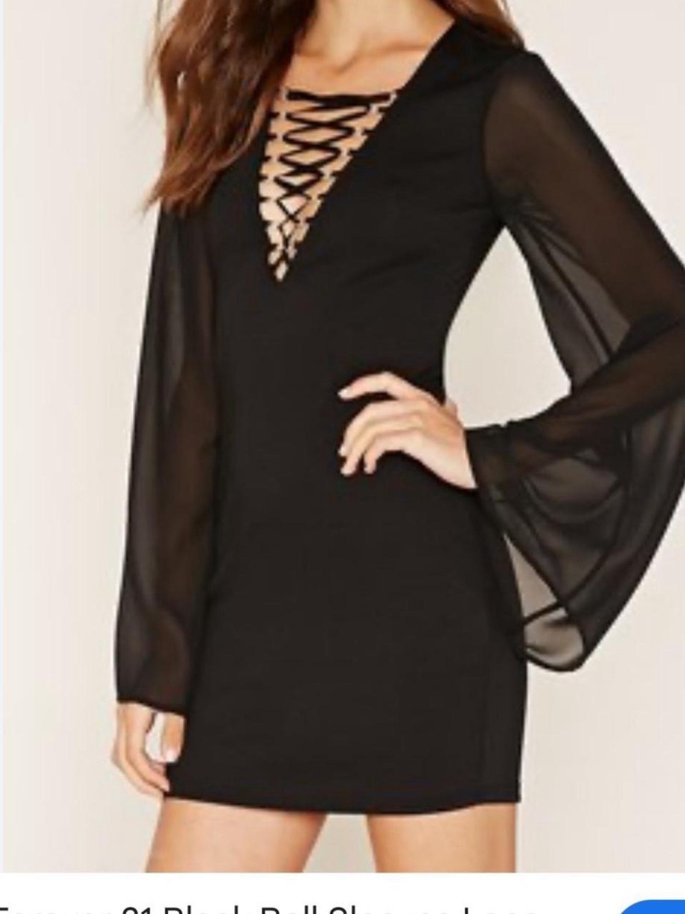 Forever 21 Black Lace-Up V-Neck Long Sleeve Mini Dress